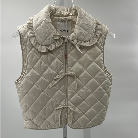 Monki Quilted Vest with Collar in Cream - Size Small - Picture 3 of 16